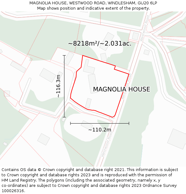 MAGNOLIA HOUSE, WESTWOOD ROAD, WINDLESHAM, GU20 6LP: Plot and title map