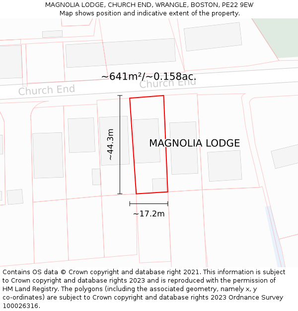 MAGNOLIA LODGE, CHURCH END, WRANGLE, BOSTON, PE22 9EW: Plot and title map