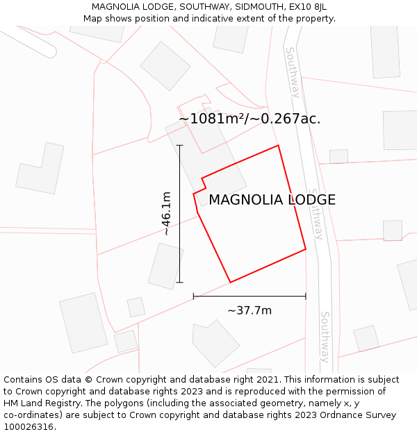 MAGNOLIA LODGE, SOUTHWAY, SIDMOUTH, EX10 8JL: Plot and title map