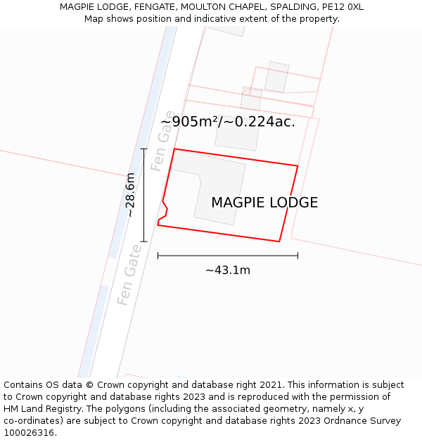 MAGPIE LODGE, FENGATE, MOULTON CHAPEL, SPALDING, PE12 0XL: Plot and title map