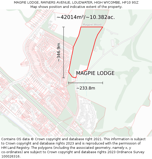 MAGPIE LODGE, RAYNERS AVENUE, LOUDWATER, HIGH WYCOMBE, HP10 9SZ: Plot and title map
