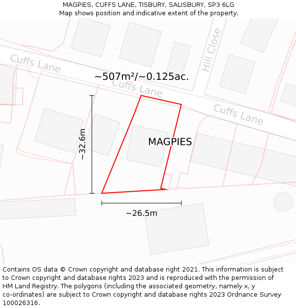 MAGPIES, CUFFS LANE, TISBURY, SALISBURY, SP3 6LG: Plot and title map