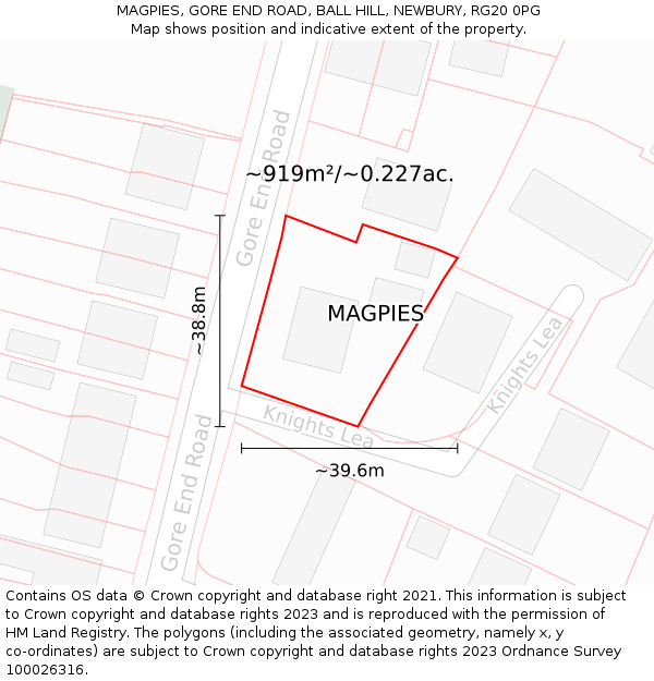 MAGPIES, GORE END ROAD, BALL HILL, NEWBURY, RG20 0PG: Plot and title map