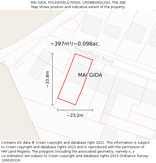 MAI GIDA, POUNDFIELD ROAD, CROWBOROUGH, TN6 2BE: Plot and title map