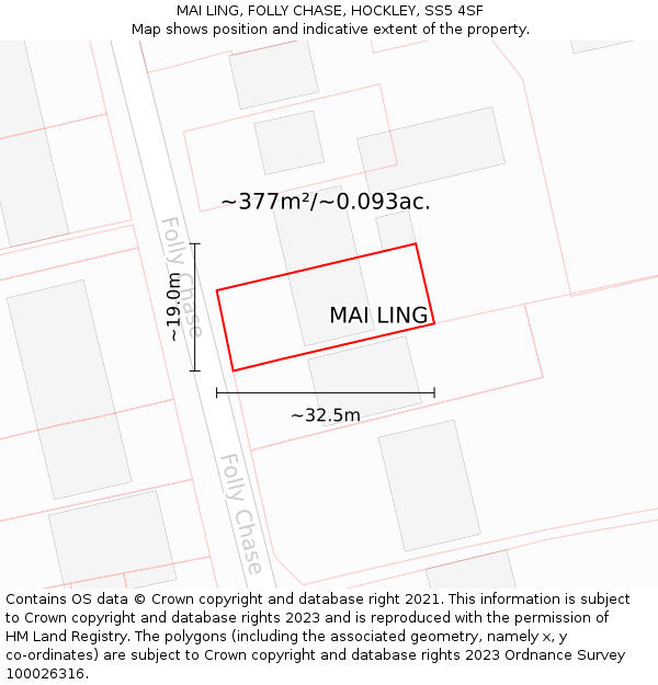 MAI LING, FOLLY CHASE, HOCKLEY, SS5 4SF: Plot and title map