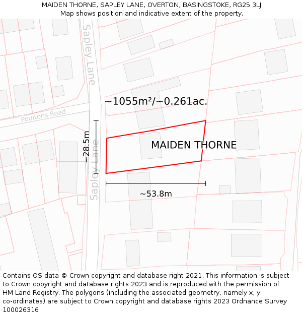MAIDEN THORNE, SAPLEY LANE, OVERTON, BASINGSTOKE, RG25 3LJ: Plot and title map