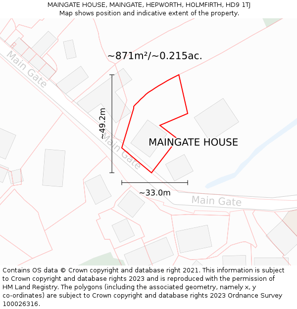 MAINGATE HOUSE, MAINGATE, HEPWORTH, HOLMFIRTH, HD9 1TJ: Plot and title map