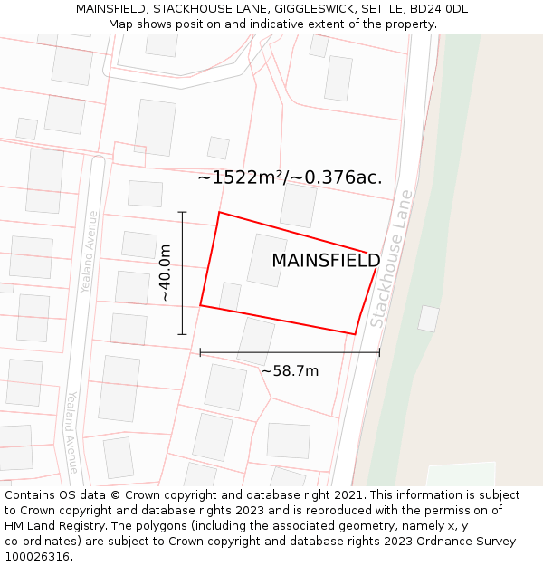 MAINSFIELD, STACKHOUSE LANE, GIGGLESWICK, SETTLE, BD24 0DL: Plot and title map