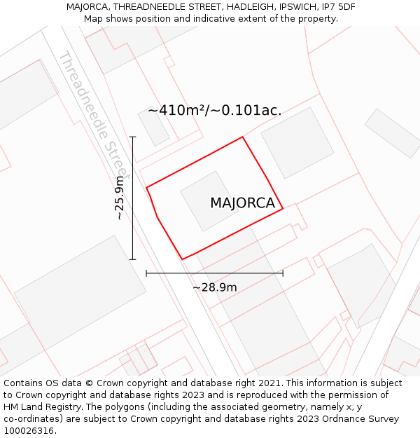 MAJORCA, THREADNEEDLE STREET, HADLEIGH, IPSWICH, IP7 5DF: Plot and title map