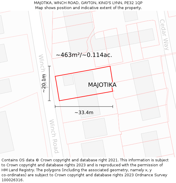MAJOTIKA, WINCH ROAD, GAYTON, KING'S LYNN, PE32 1QP: Plot and title map