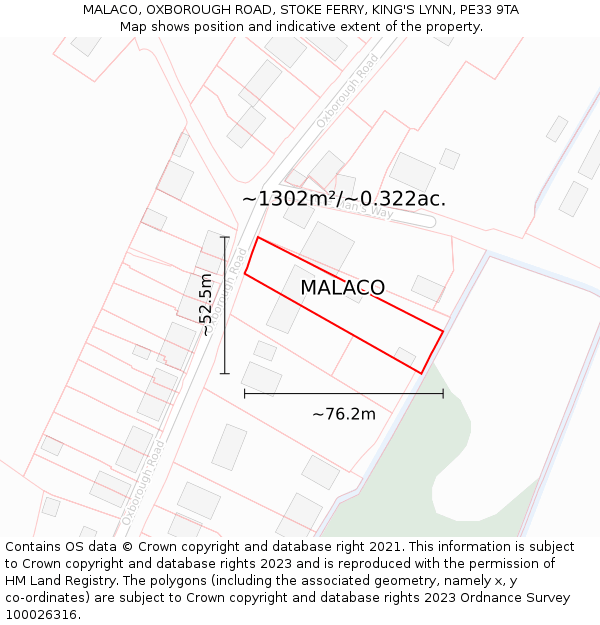 MALACO, OXBOROUGH ROAD, STOKE FERRY, KING'S LYNN, PE33 9TA: Plot and title map