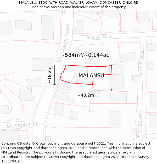 MALANSU, STOCKWITH ROAD, WALKERINGHAM, DONCASTER, DN10 4JD: Plot and title map