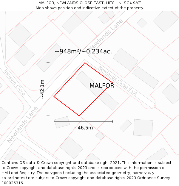 MALFOR, NEWLANDS CLOSE EAST, HITCHIN, SG4 9AZ: Plot and title map