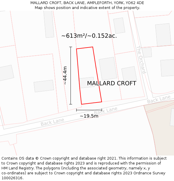 MALLARD CROFT, BACK LANE, AMPLEFORTH, YORK, YO62 4DE: Plot and title map