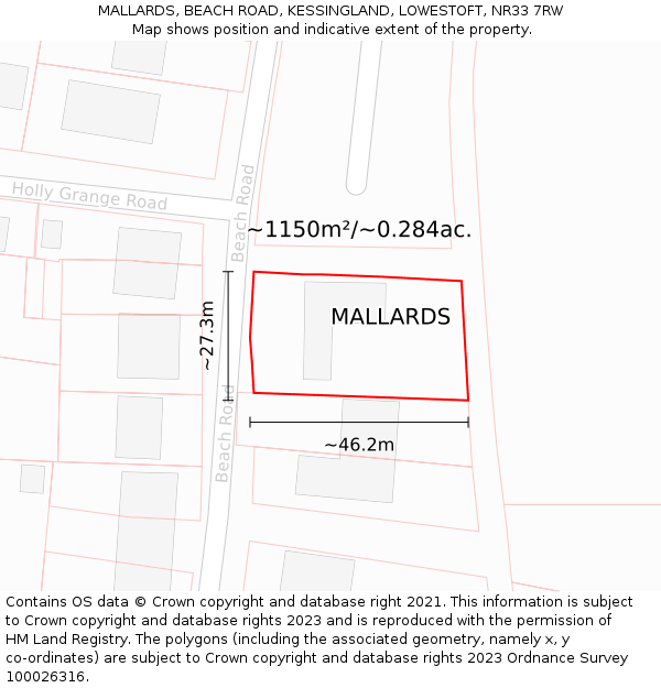 MALLARDS, BEACH ROAD, KESSINGLAND, LOWESTOFT, NR33 7RW: Plot and title map