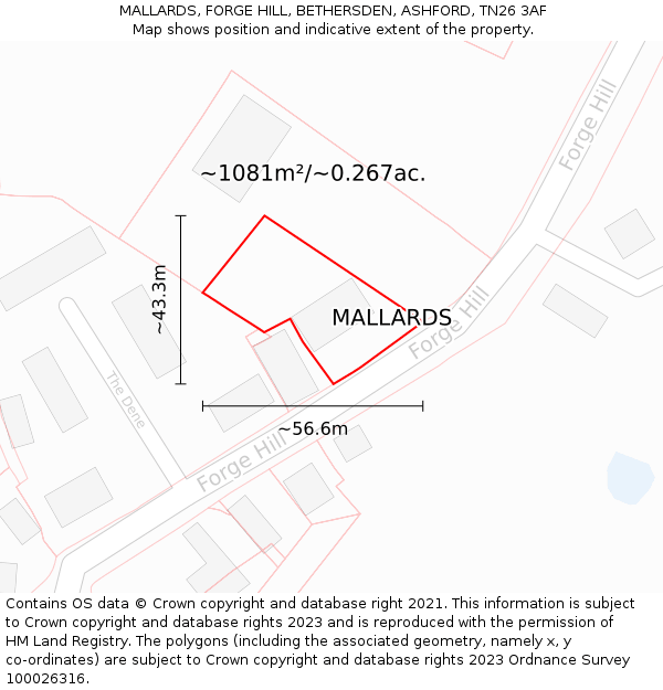 MALLARDS, FORGE HILL, BETHERSDEN, ASHFORD, TN26 3AF: Plot and title map