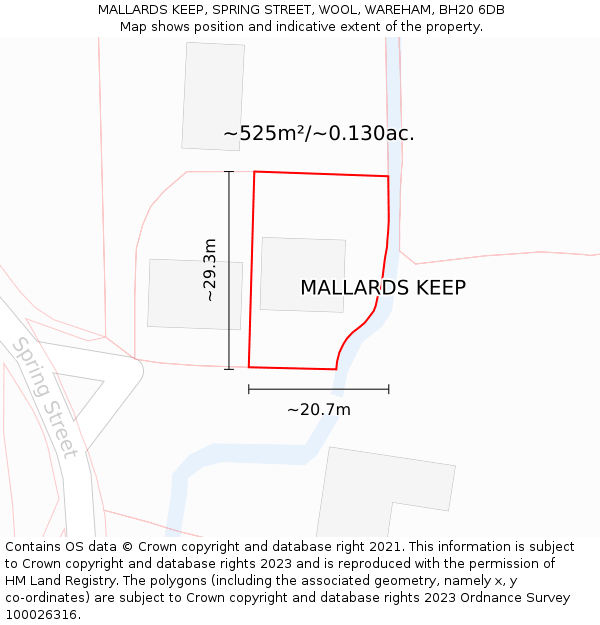 MALLARDS KEEP, SPRING STREET, WOOL, WAREHAM, BH20 6DB: Plot and title map