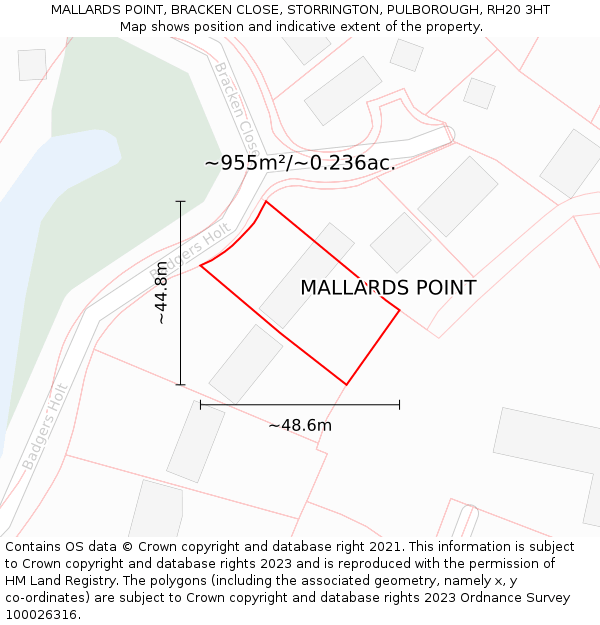 MALLARDS POINT, BRACKEN CLOSE, STORRINGTON, PULBOROUGH, RH20 3HT: Plot and title map