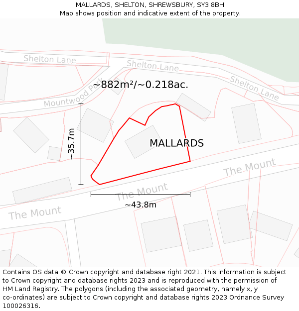 MALLARDS, SHELTON, SHREWSBURY, SY3 8BH: Plot and title map
