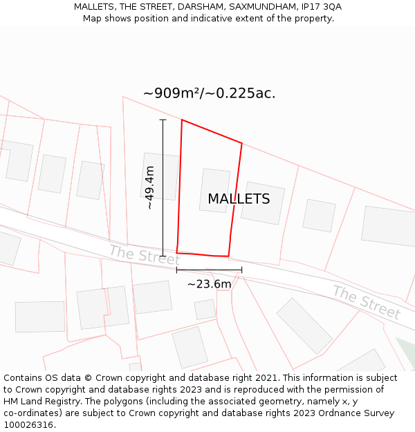 MALLETS, THE STREET, DARSHAM, SAXMUNDHAM, IP17 3QA: Plot and title map