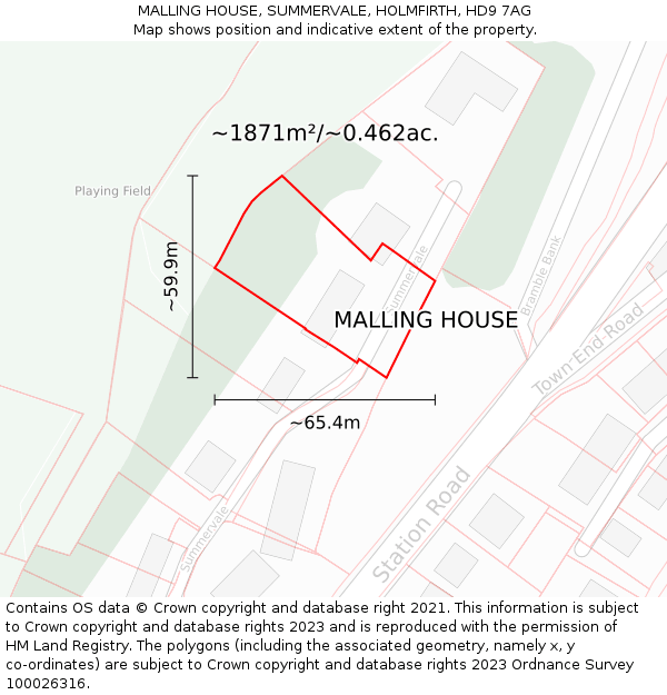 MALLING HOUSE, SUMMERVALE, HOLMFIRTH, HD9 7AG: Plot and title map