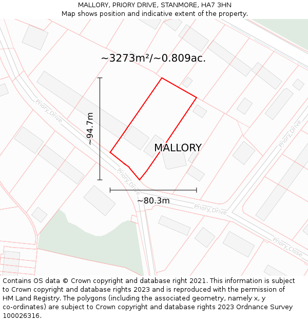 MALLORY, PRIORY DRIVE, STANMORE, HA7 3HN: Plot and title map