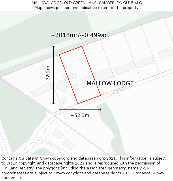 MALLOW LODGE, OLD GREEN LANE, CAMBERLEY, GU15 4LG: Plot and title map