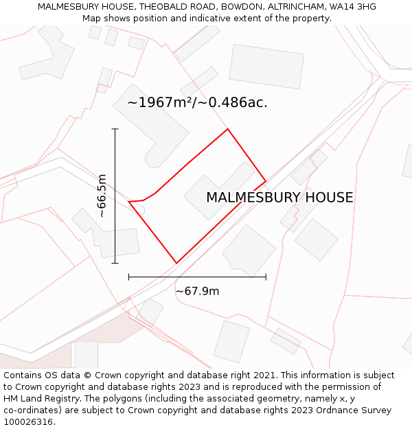 MALMESBURY HOUSE, THEOBALD ROAD, BOWDON, ALTRINCHAM, WA14 3HG: Plot and title map