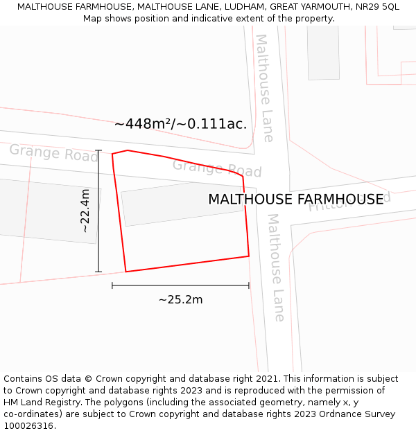 MALTHOUSE FARMHOUSE, MALTHOUSE LANE, LUDHAM, GREAT YARMOUTH, NR29 5QL: Plot and title map