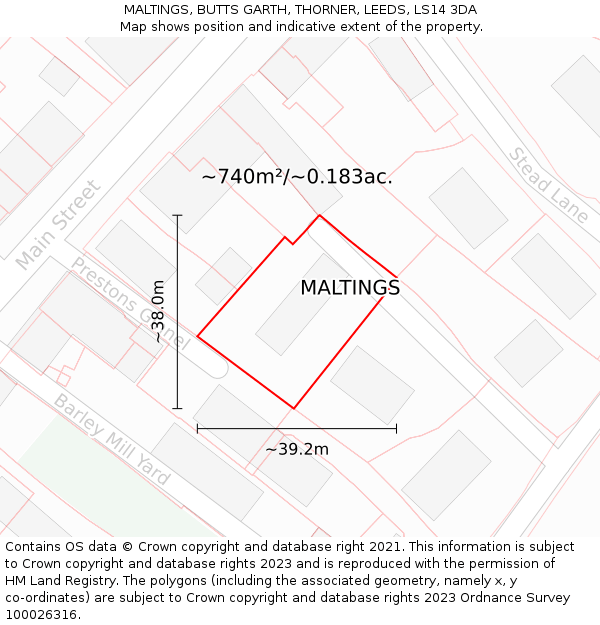 MALTINGS, BUTTS GARTH, THORNER, LEEDS, LS14 3DA: Plot and title map