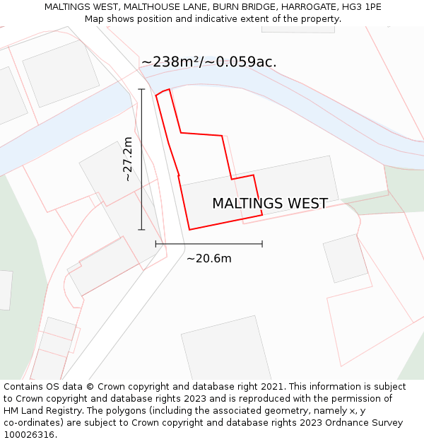 MALTINGS WEST, MALTHOUSE LANE, BURN BRIDGE, HARROGATE, HG3 1PE: Plot and title map