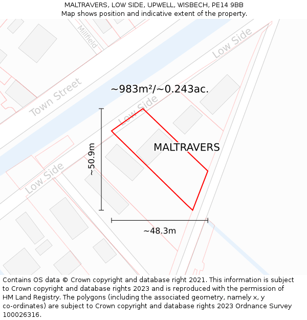MALTRAVERS, LOW SIDE, UPWELL, WISBECH, PE14 9BB: Plot and title map