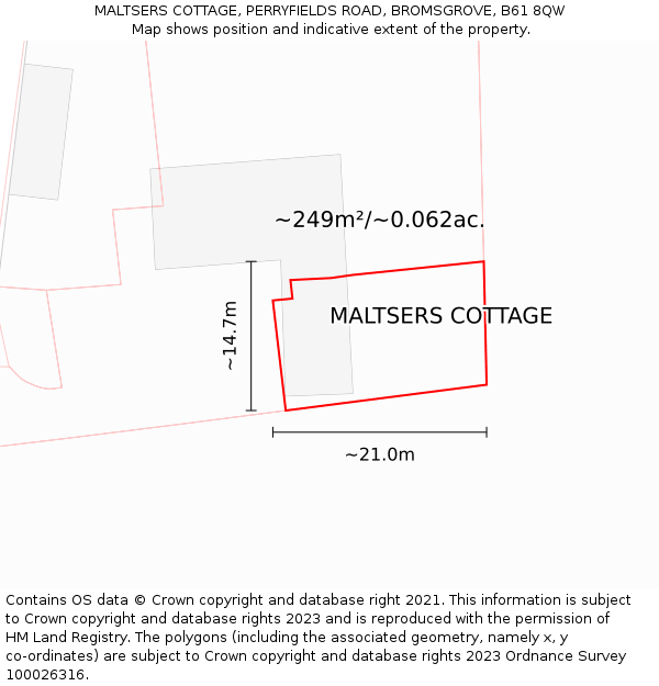 MALTSERS COTTAGE, PERRYFIELDS ROAD, BROMSGROVE, B61 8QW: Plot and title map