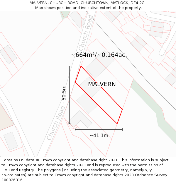 MALVERN, CHURCH ROAD, CHURCHTOWN, MATLOCK, DE4 2GL: Plot and title map