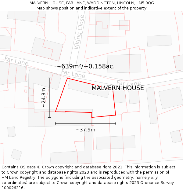 MALVERN HOUSE, FAR LANE, WADDINGTON, LINCOLN, LN5 9QG: Plot and title map