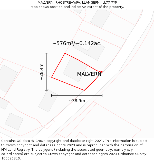 MALVERN, RHOSTREHWFA, LLANGEFNI, LL77 7YP: Plot and title map