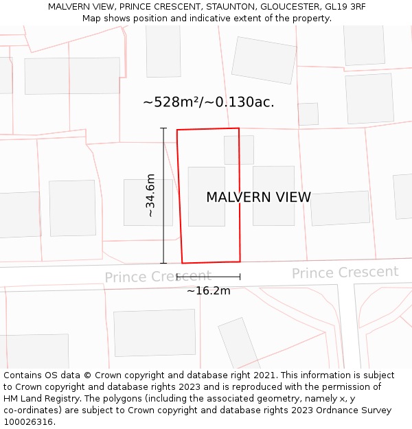 MALVERN VIEW, PRINCE CRESCENT, STAUNTON, GLOUCESTER, GL19 3RF: Plot and title map