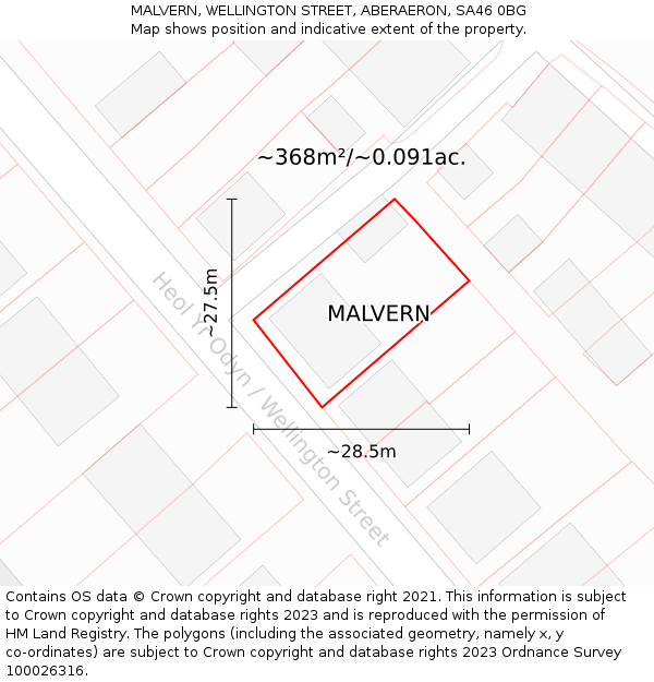 MALVERN, WELLINGTON STREET, ABERAERON, SA46 0BG: Plot and title map