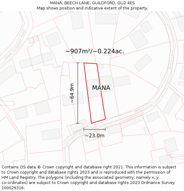 MANA, BEECH LANE, GUILDFORD, GU2 4ES: Plot and title map