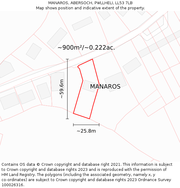 MANAROS, ABERSOCH, PWLLHELI, LL53 7LB: Plot and title map