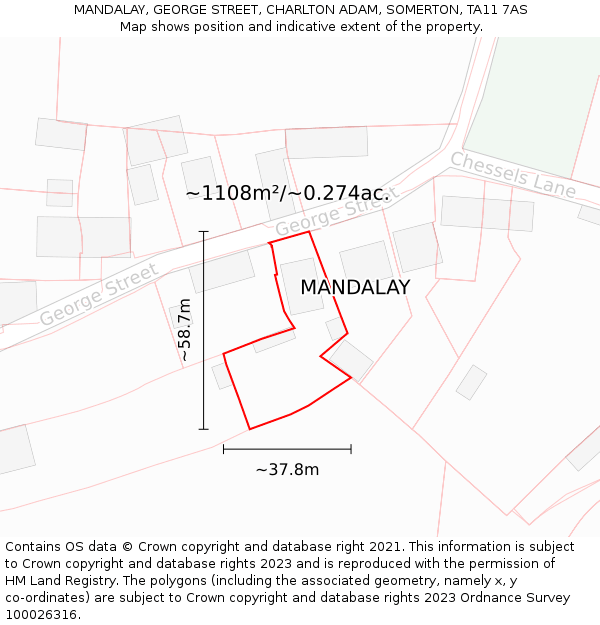 MANDALAY, GEORGE STREET, CHARLTON ADAM, SOMERTON, TA11 7AS: Plot and title map