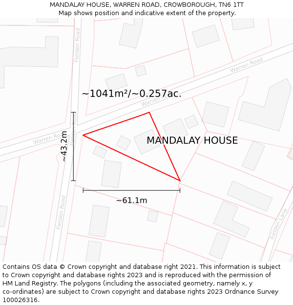 MANDALAY HOUSE, WARREN ROAD, CROWBOROUGH, TN6 1TT: Plot and title map
