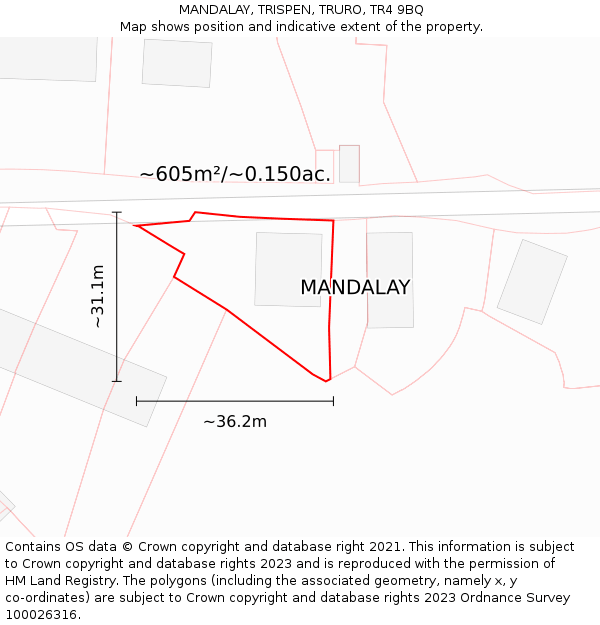 MANDALAY, TRISPEN, TRURO, TR4 9BQ: Plot and title map