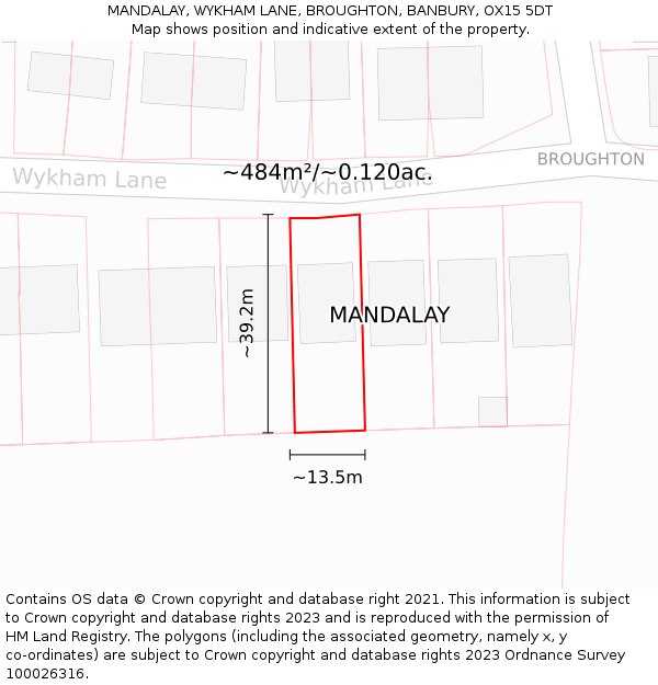 MANDALAY, WYKHAM LANE, BROUGHTON, BANBURY, OX15 5DT: Plot and title map