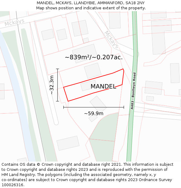 MANDEL, MCKAYS, LLANDYBIE, AMMANFORD, SA18 2NY: Plot and title map