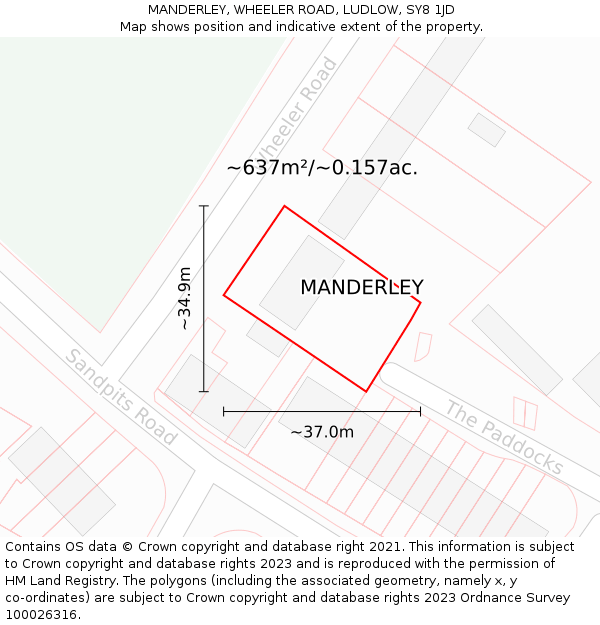 MANDERLEY, WHEELER ROAD, LUDLOW, SY8 1JD: Plot and title map