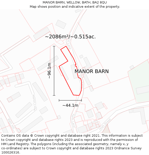 MANOR BARN, WELLOW, BATH, BA2 8QU: Plot and title map