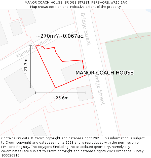 MANOR COACH HOUSE, BRIDGE STREET, PERSHORE, WR10 1AX: Plot and title map