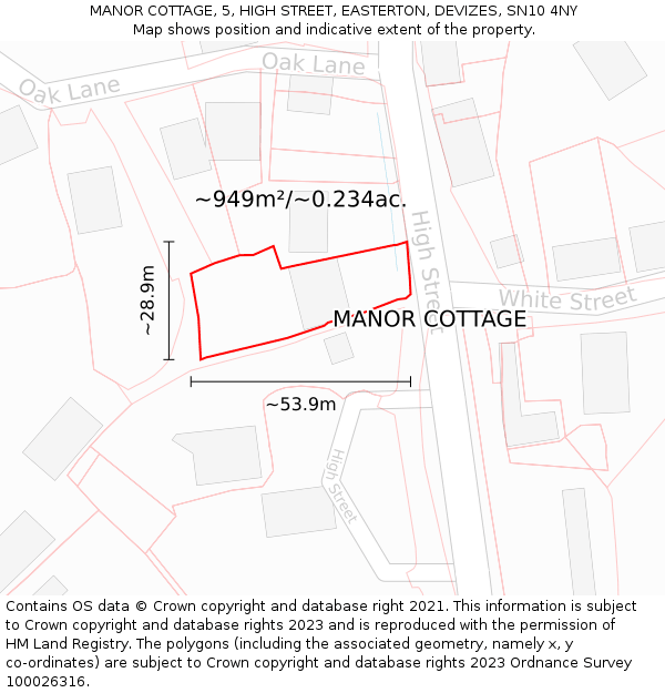 MANOR COTTAGE, 5, HIGH STREET, EASTERTON, DEVIZES, SN10 4NY: Plot and title map
