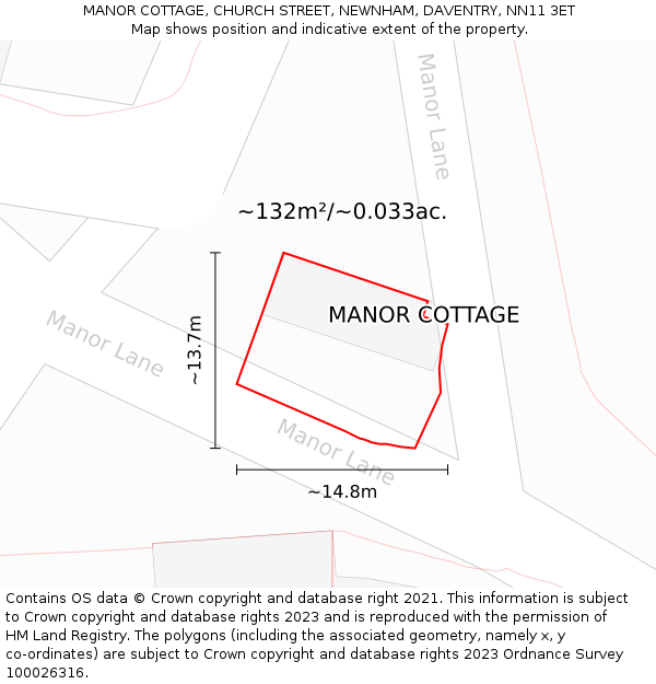 MANOR COTTAGE, CHURCH STREET, NEWNHAM, DAVENTRY, NN11 3ET: Plot and title map